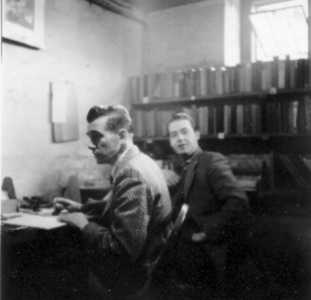 Photo of Alf and Jim in the library at Comeragh Court, December 1951.