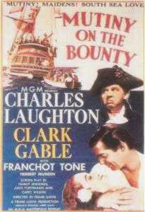 Poster promoting Mutiny On The Bounty film 1935: Mutiny! Maidens! South Sea Love!